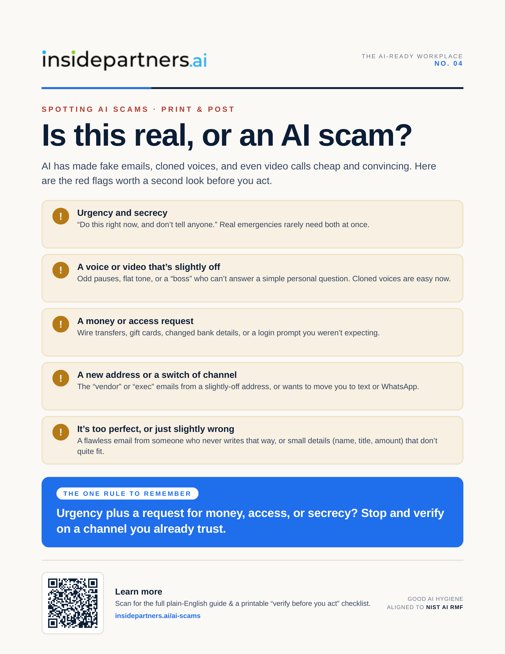 Preview of the "Is this real, or an AI scam?" poster